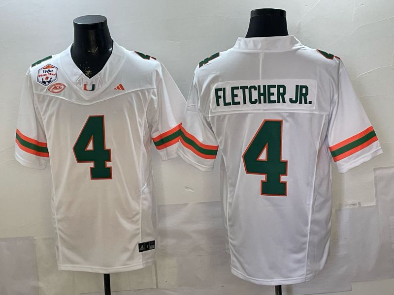 Men 2026 Miami Hurricanes #4 Fletcher jr White 3th generations Limited NCAA Jersey 0023